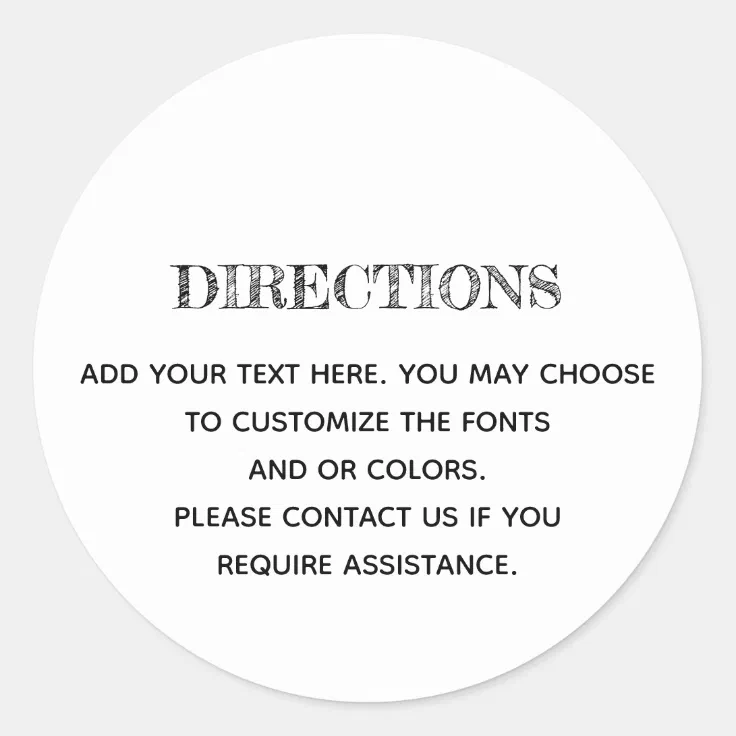 Custom Directions Simple Classic Round Sticker | Zazzle