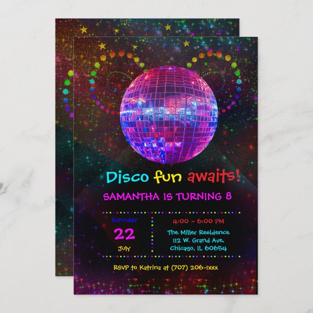 Custom Disco Party Invitation - Editable Design (Front/Back)