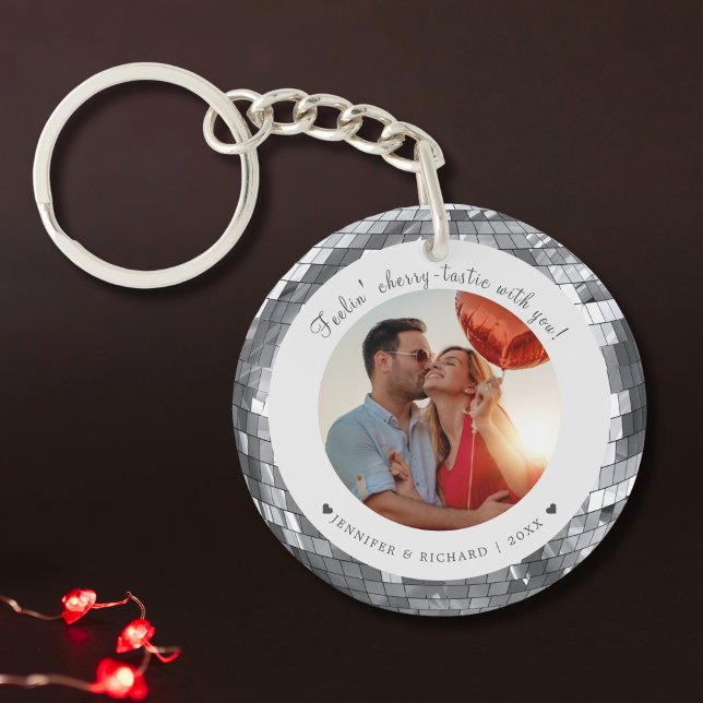 Custom Disco Silver Valentine's Day Photo Keychain (Custom Disco Silver Valentine's Day Photo Keychain)
