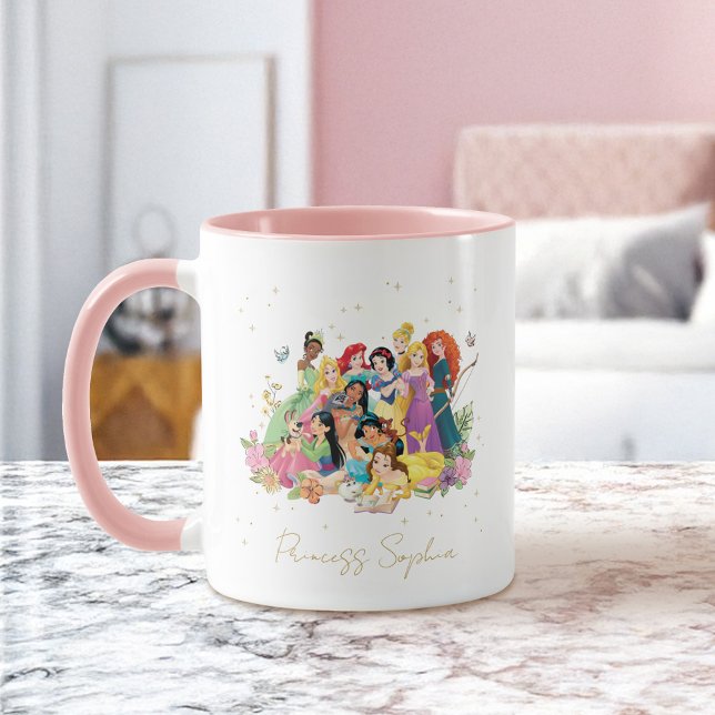 Custom Disney Princess Gold Floral  Mug (Mug on table)
