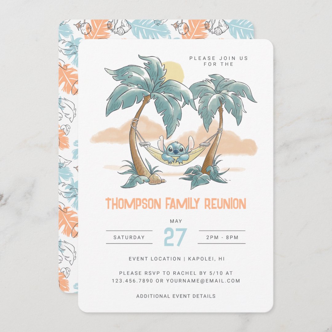 Custom Disney's Stitch Tropical Family Reunion Invitation (Front/Back)