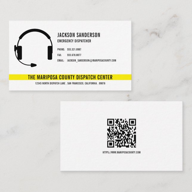 Custom Dispatcher Emergency Services QR Code Business Card (Front/Back)