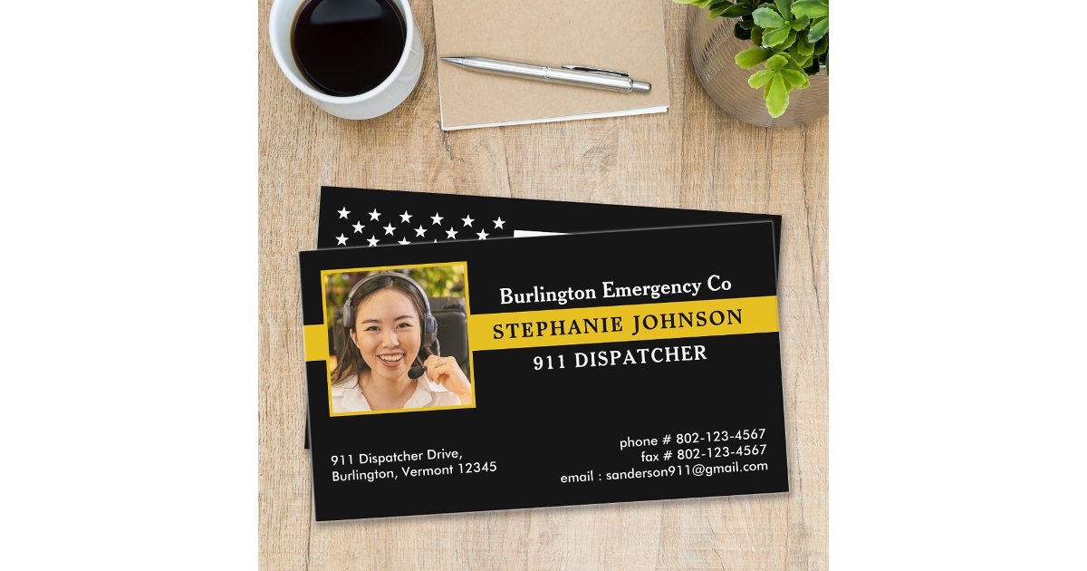 Custom Dispatcher Photo Gold Emergency Services Business Card | Zazzle