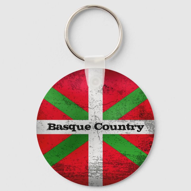 Custom, distressed Basque Country flag, Ikurriña: Keychain (Front)