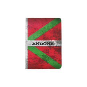 Custom, distressed Basque Country flag, Ikurriña: Passport Holder
