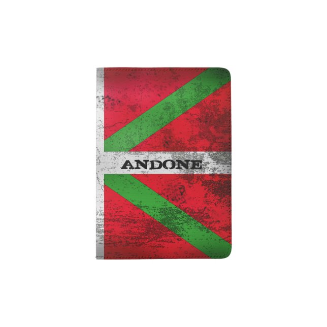 Custom, distressed Basque Country flag, Ikurriña: Passport Holder (Front)