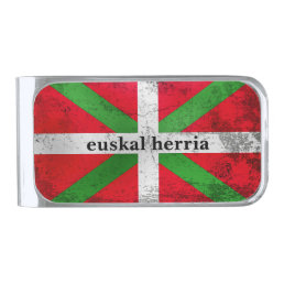 Custom, distressed Basque Country flag, Ikurri&#241;a: Silver Finish Money Clip