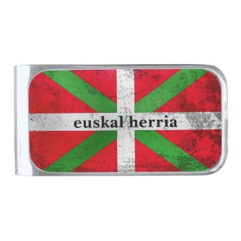 Custom  Distressed Basque Country Flag  Ikurriña: Silver Finish Money Clip by RWdesigning at Zazzle