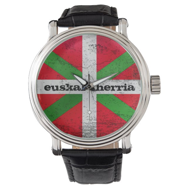 Custom, distressed Basque Country flag, Ikurriña: Watch (Front)