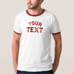 Custom Distressed Font Text Mens Basic Ringer T-Shirt<br><div class="desc">Add Your Text Name Here Modern Elegant Template Mens Basic Ringer Distressed Font Text White Red T-Shirt.</div>