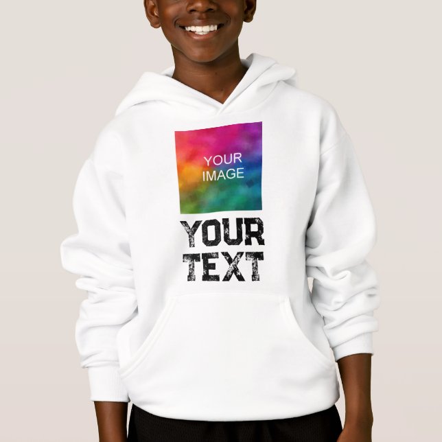 Custom Distressed Text Upload Image Kids Boys Hoodie (Front)
