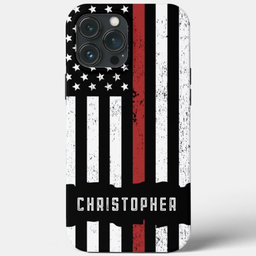 Custom Distressed Thin Red Line Flag Firefighter iPhone 13 Pro Max Case