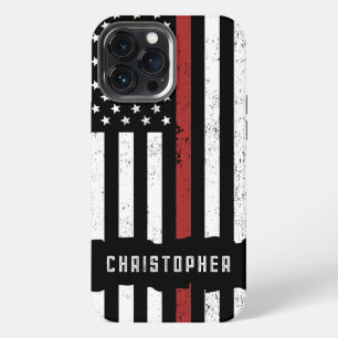 Custom Distressed Thin Red Line Flag Firefighter iPhone 13 Pro Max Case