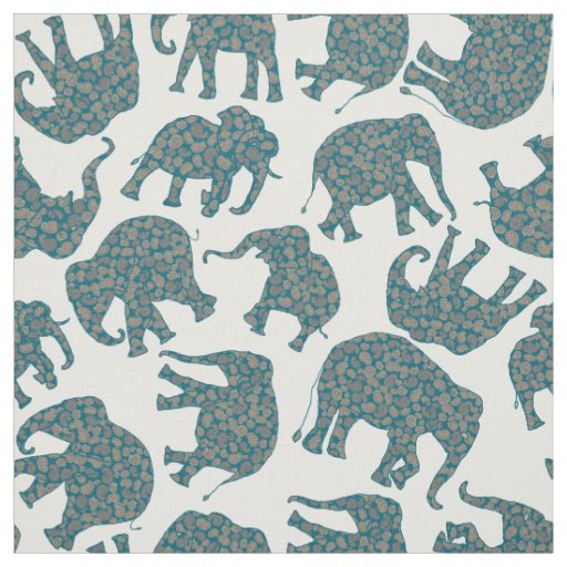 Custom Ditzy Paisley Elephants on White Pattern Fabric