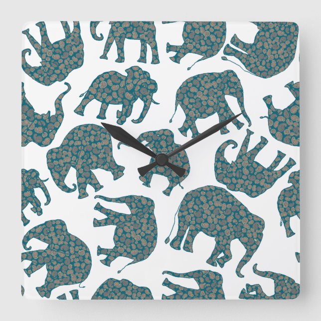 Custom Ditzy Paisley Elephants on White Wall Clock (Front)