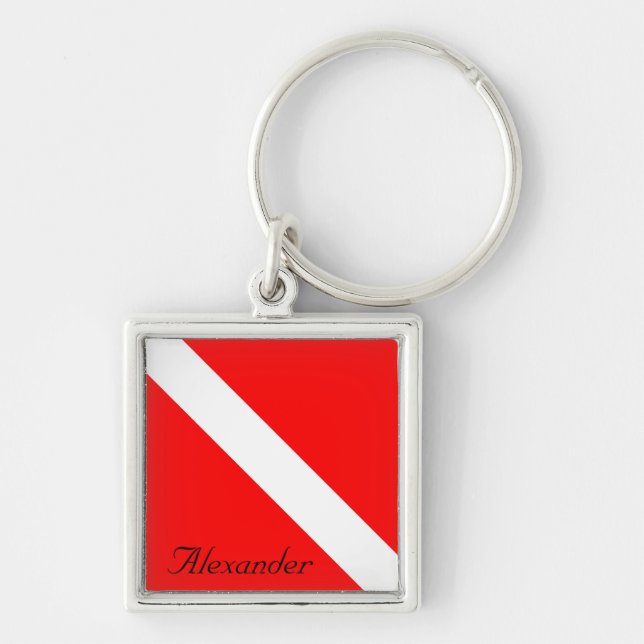 Custom Diver Down SCUBA Flag Red and White Keychain (Front)
