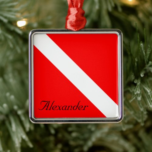 Custom Diver Down SCUBA Flag Red and White Metal Ornament