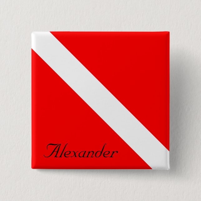 Custom Diver Down SCUBA Flag Red and White Square  Button (Front)