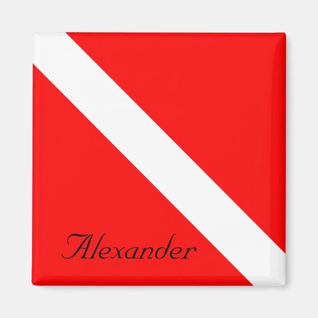 Custom Diver Down SCUBA Flag Red and White Square  Magnet (Front)