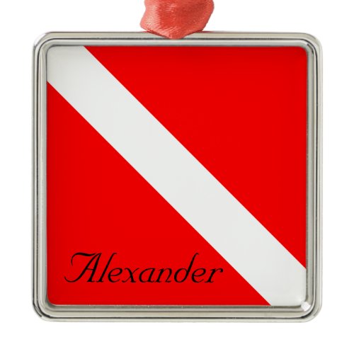 Custom Diver Down SCUBA Flag Red and White Square  Metal Ornament