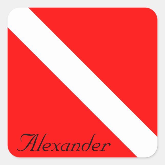 Custom Diver Down SCUBA Flag Red and White Square Sticker (Front)