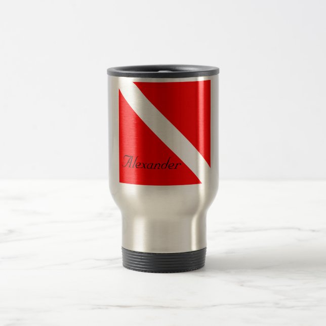 Custom Diver Down SCUBA Flag Red and White Travel Mug (Center)