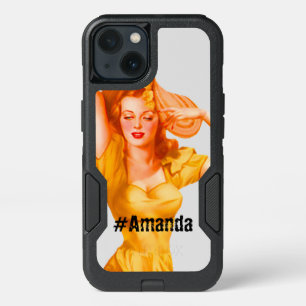 Custom DIY Monogrammed Vintage cute lady yellow iPhone 13 Case