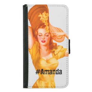 Custom DIY Monogrammed Vintage cute lady yellow Samsung Galaxy S5 Wallet Case