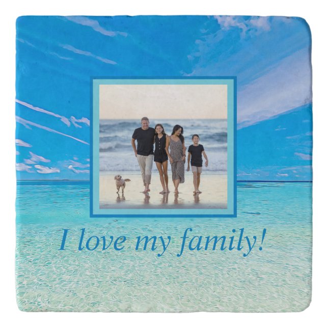 Custom DIY Photo Personalized Beach Love My Family Trivet (Front)