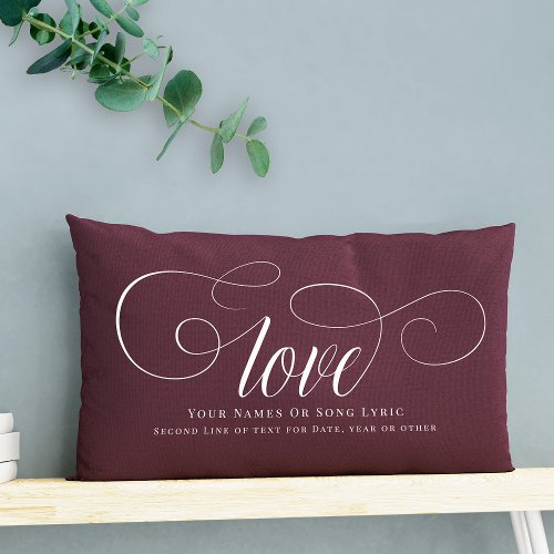 Custom DIY Script Calligraphy Love Lyrics Keepsake Lumbar Pillow