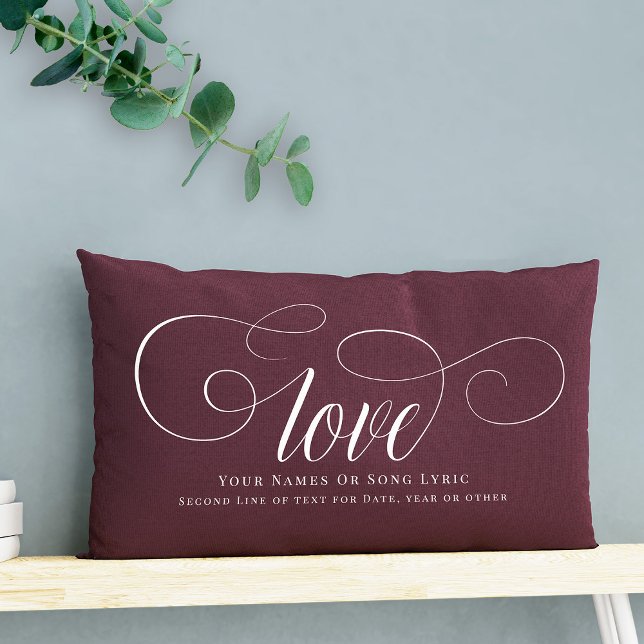 Custom DIY Script Calligraphy Love Lyrics Keepsake Lumbar Pillow (Love, DIY style! Our script calligraphy pillow, a custom keepsake for couples. )