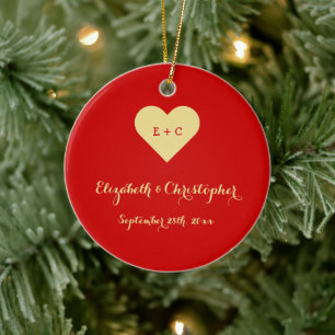 Custom DIY Wedding Name Date Heart Monogram Mr Mrs Ceramic Ornament