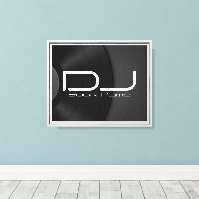 Custom DJ Canvas Wall Art with Vinyl Record (Insitu(Wood Floor))