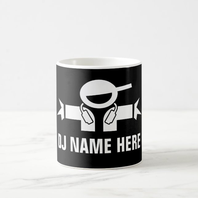 Custom DJ Disk Jockey coffee mug for music deejay (Center)