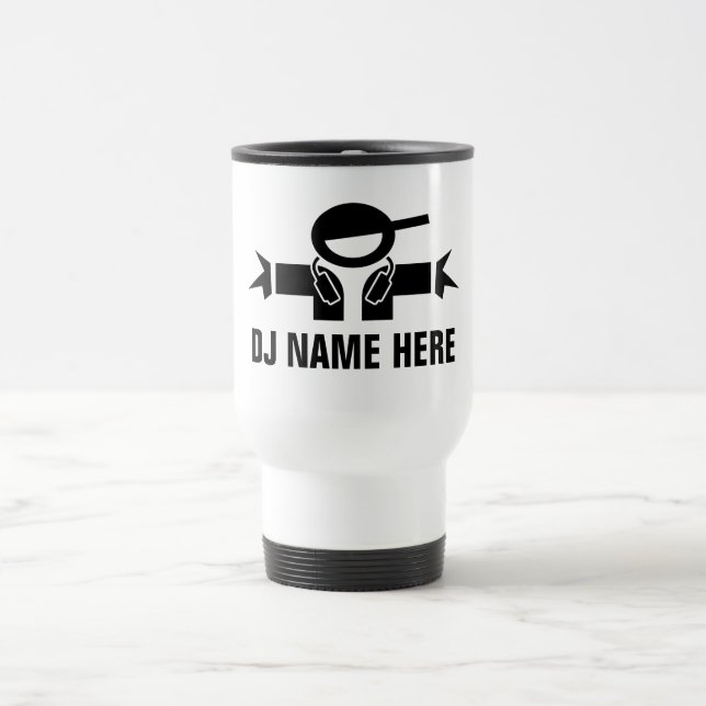 Custom DJ Disk Jockey travel mug for music deejay (Center)