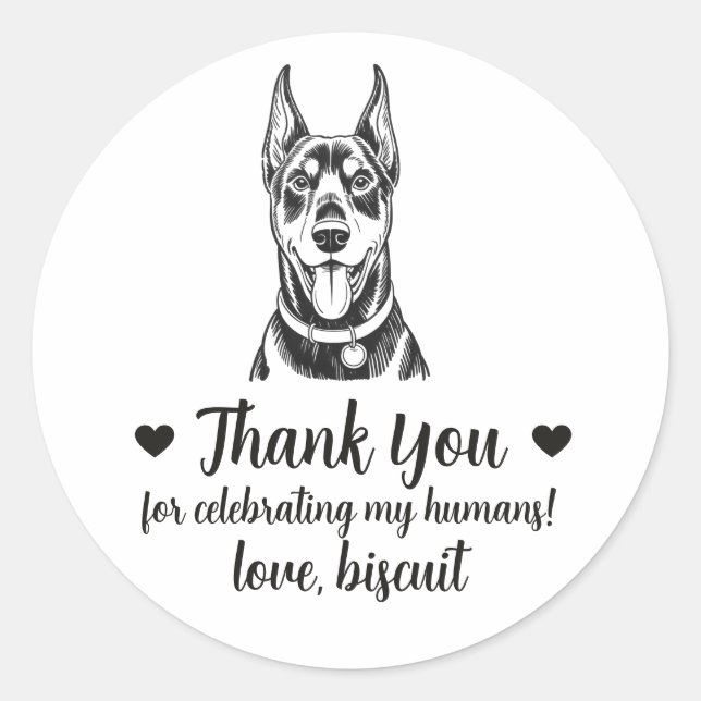 Custom Doberman Dog Wedding Favor Stickers (Front)