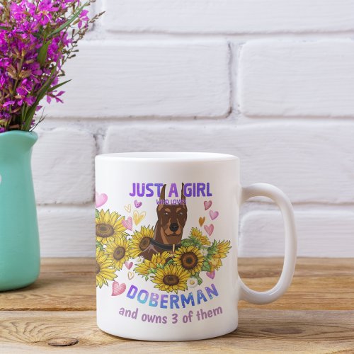 Custom Doberman Lover Sunflower Trainer Floral Coffee Mug