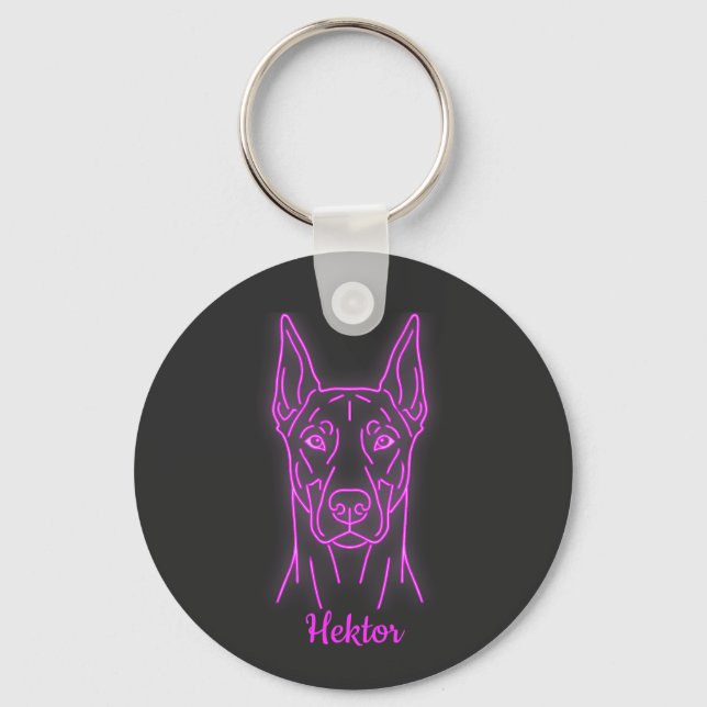 Custom Doberman Neon Glow Personalized Keychain (Front)