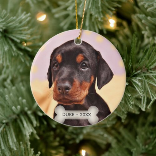 Custom Doberman Puppy Dog Photo Ceramic Ornament