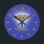 Custom Doctor Medical Clinic Clock<br><div class="desc">A very pretty blue and gold look medical symbol clock. Makes a great gift for doctors.</div>