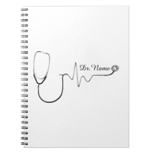 Custom Doctor Name Stethoscope Heartbeat Design Notebook