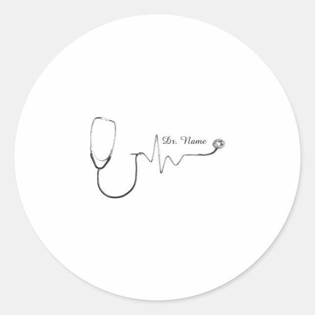 Custom Doctor Name Stethoscope Heartbeat Design Tw Classic Round Sticker (Front)