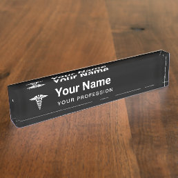 Custom Doctor Nurse Professional Cool Black Desk Name Plate