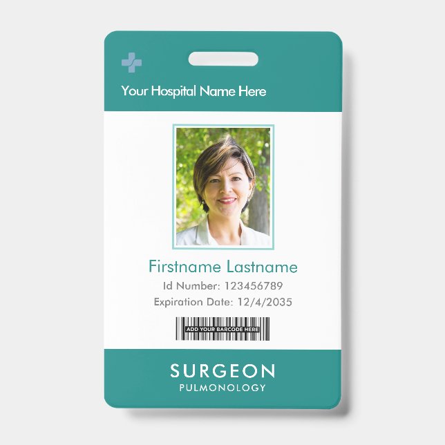Custom Doctor Photo Logo Bar Code Name Badge (Front)