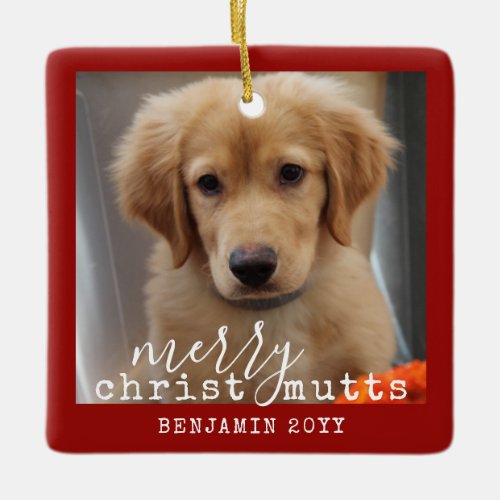 Custom Dog 2 Photo ChristMUTTS Personalized Ceramic Ornament
