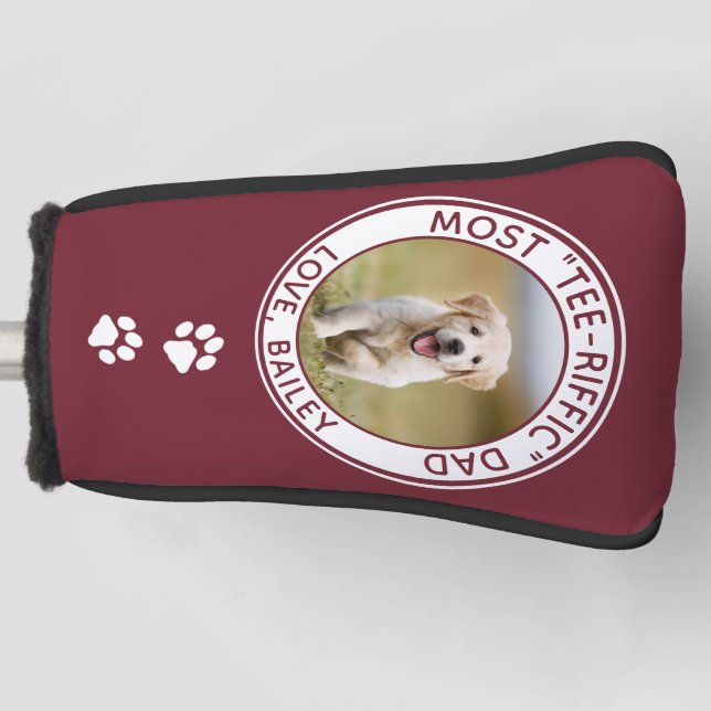 Custom Dog Best Dad Ever Red Photo Golf Head Cover (Front)