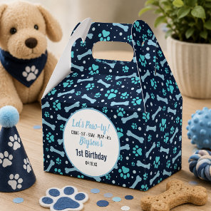 Custom Dog Birthday Blue Paw Print Puppy Pet Favor Boxes