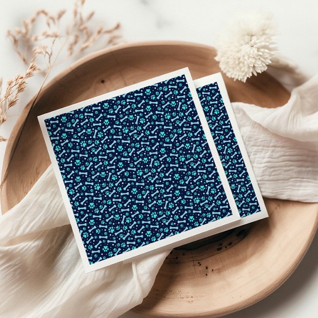 Custom Dog Birthday Blue Paw Print Puppy Pet Napkins (Creator Uploaded)