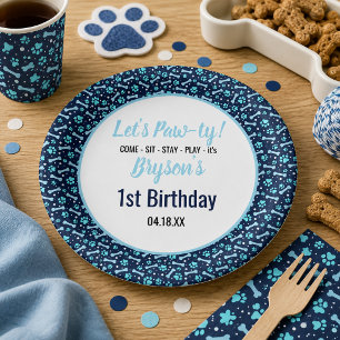 Custom Dog Birthday Blue Paw Print Puppy Pet Paper Plates