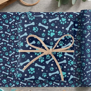 Custom Dog Birthday Blue Paw Print Puppy Pet Wrapping Paper Sheets